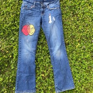 two faced handpainted jeans